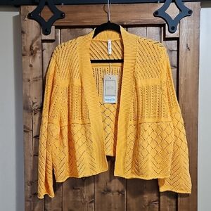 Blue Sky Mandarin Orange Cotton Cropped Aldi Cardigan Sweater Size XL